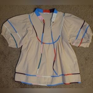 Colorful Striped Puff Sleeve Blouse